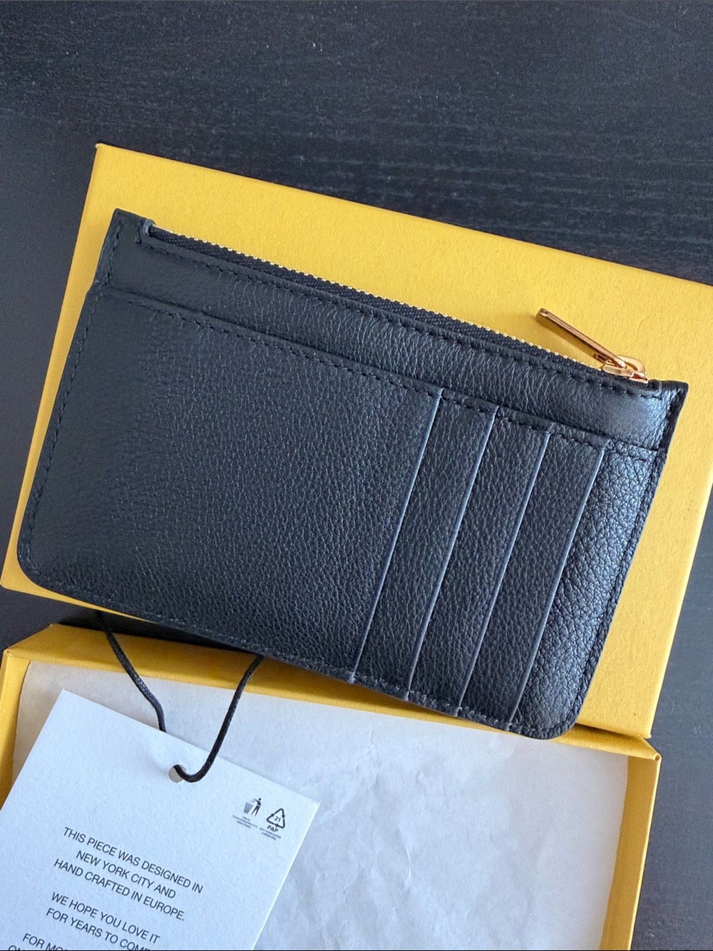 Mansur Gavriel Leather Zip Card Holder (Black with Gold Hardware) - Picture 2 of 5